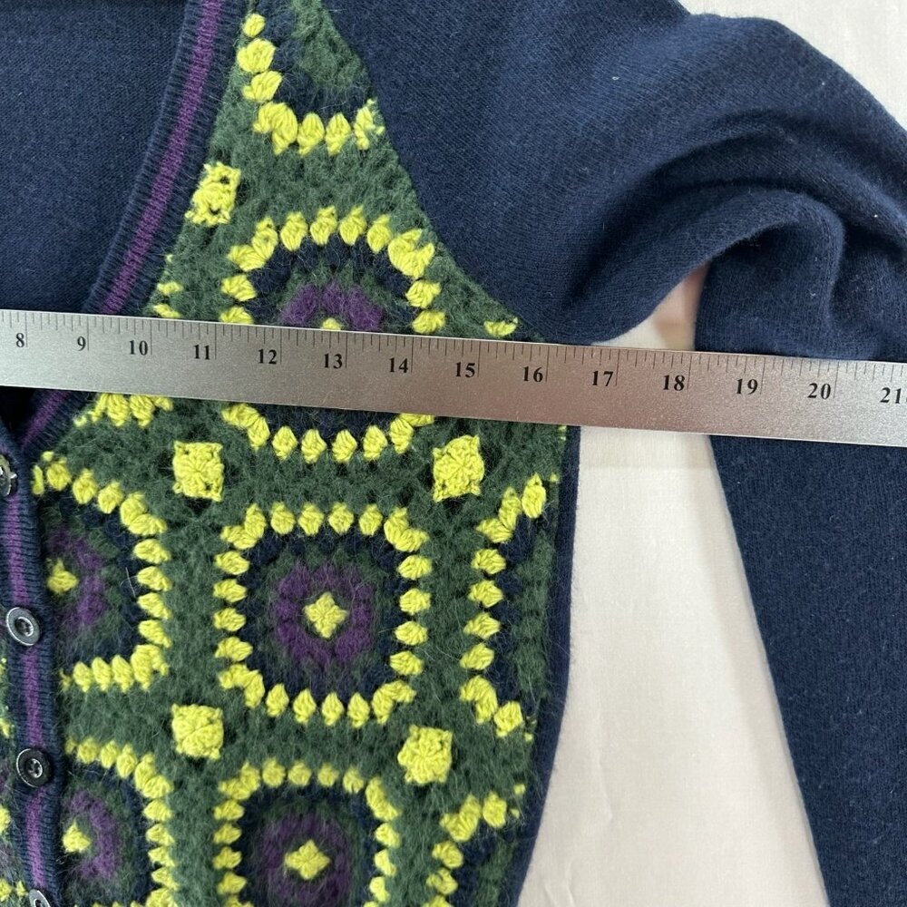 Juicy Couture Sweater Womens XS Crochet Granny Square Cardigan Retro Navy Green - Picture 7 of 12